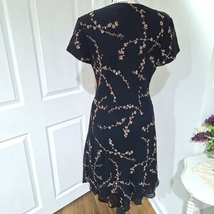 Jones New York Black Midi Dress with Pink Floral Vine Print